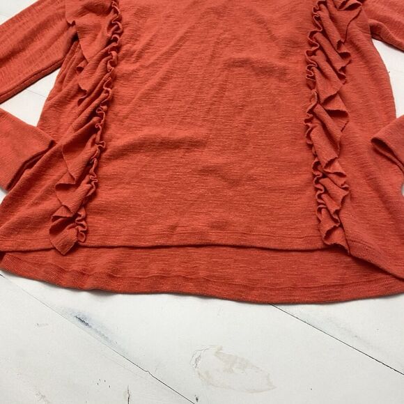 Anthropologie Pilcro Red Orange Popover Ruffle Pullover V-neck Sweater Women's L - Picture 4 of 10
